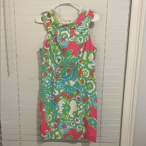 Lilly Pulitzer Pink Floral Shift Dress with Turquoise & Green Accents